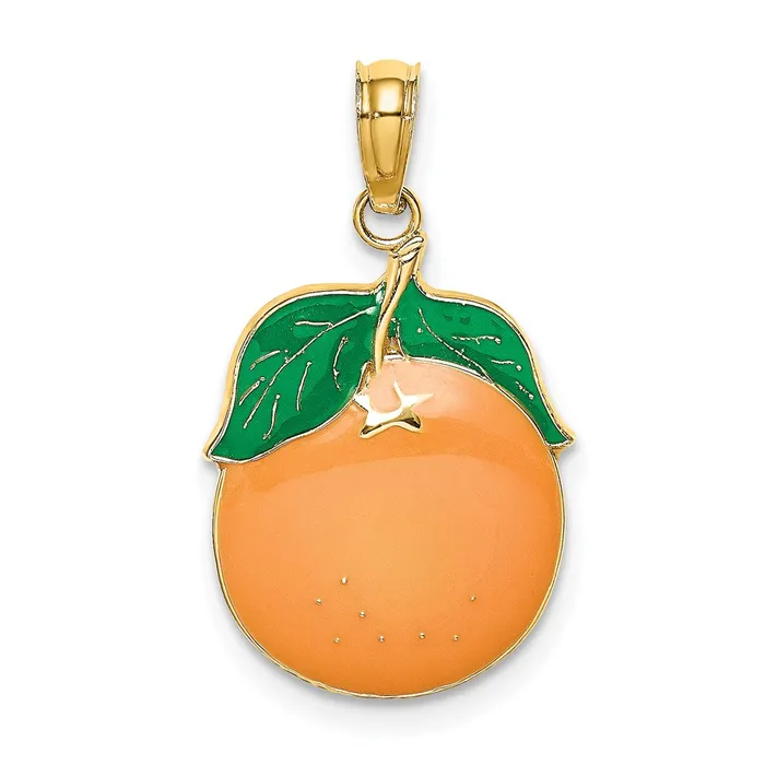 Goldia Charm Necklaces 14k Yellow Gold Enamel Orange WStem and Leaf Charm