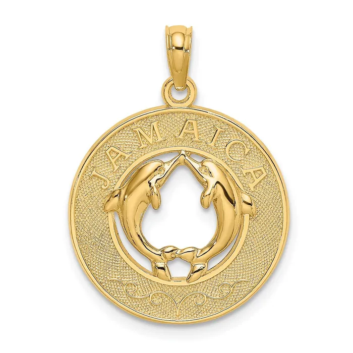 Goldia Charm Necklaces 14k Yellow Gold JAMAICA wDolphins Circle Charm