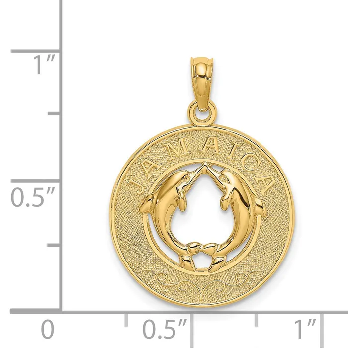 Goldia Charm Necklaces 14k Yellow Gold JAMAICA wDolphins Circle Charm