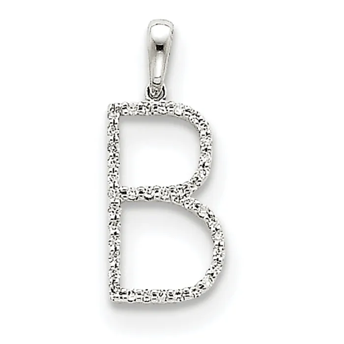 Goldiacom 14k White Gold Diamond Initial B Pendant Necklaces