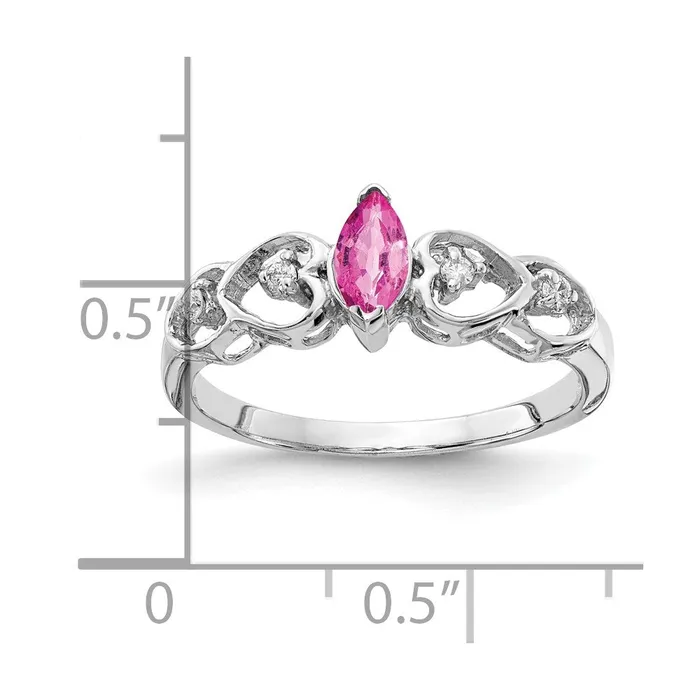 Goldiacom Rings 14k White Gold 6x3mm Marquise Pink Sapphire VS Real Diamond ring