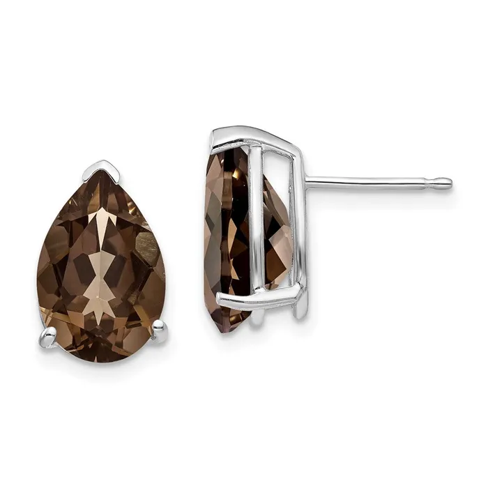 Goldia Earrings 14k White Gold 12x8 Pear Smok Yellow Gold Quartz Earrings