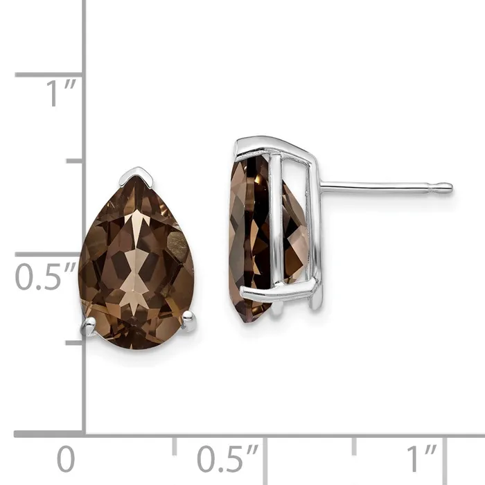 Goldia Earrings 14k White Gold 12x8 Pear Smok Yellow Gold Quartz Earrings
