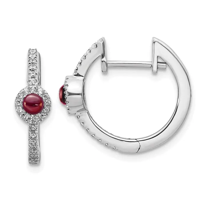 Goldia Earrings 14k White Gold Real Diamond and Cabochon Garnet Earrings