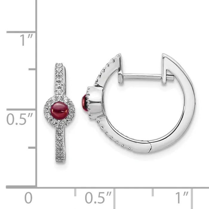 Goldia Earrings 14k White Gold Real Diamond and Cabochon Garnet Earrings