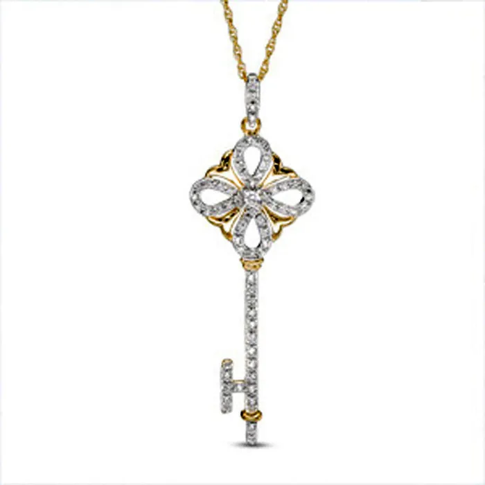 Goldia Necklaces 025 CT TW Natural Diamond Key Pendant in 10K Yellow Gold Goldia Necklaces 025 CT TW Natural Diamond Key Pendant in 10K Yellow Gold