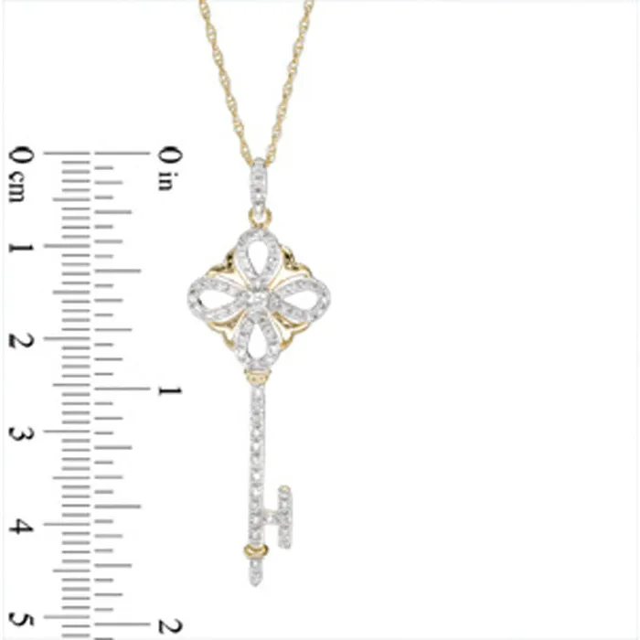 Goldia Necklaces 025 CT TW Natural Diamond Key Pendant in 10K Yellow Gold Goldia Necklaces 025 CT TW Natural Diamond Key Pendant in 10K Yellow Gold
