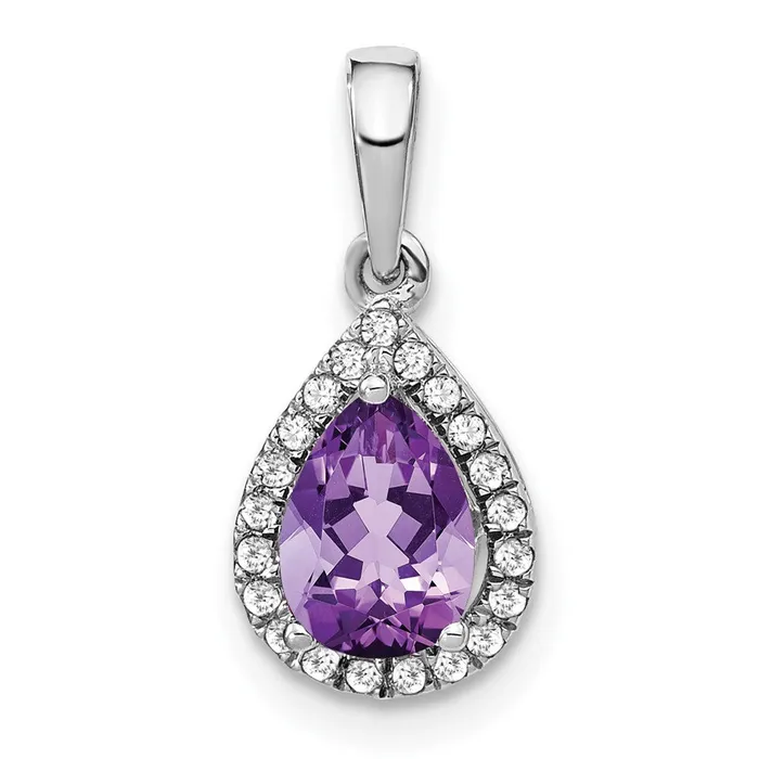 Goldia Necklaces 14k White Gold Pear Amethyst and Real Diamond Halo Pendant Goldia Necklaces 14k White Gold Pear Amethyst and Real Diamond Halo Pendant