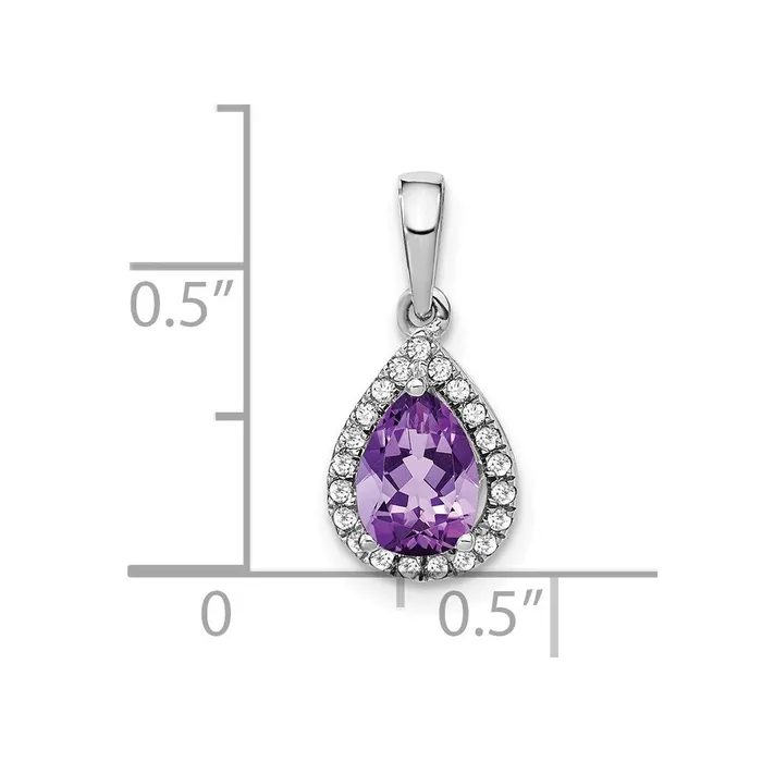 Goldia Necklaces 14k White Gold Pear Amethyst and Real Diamond Halo Pendant