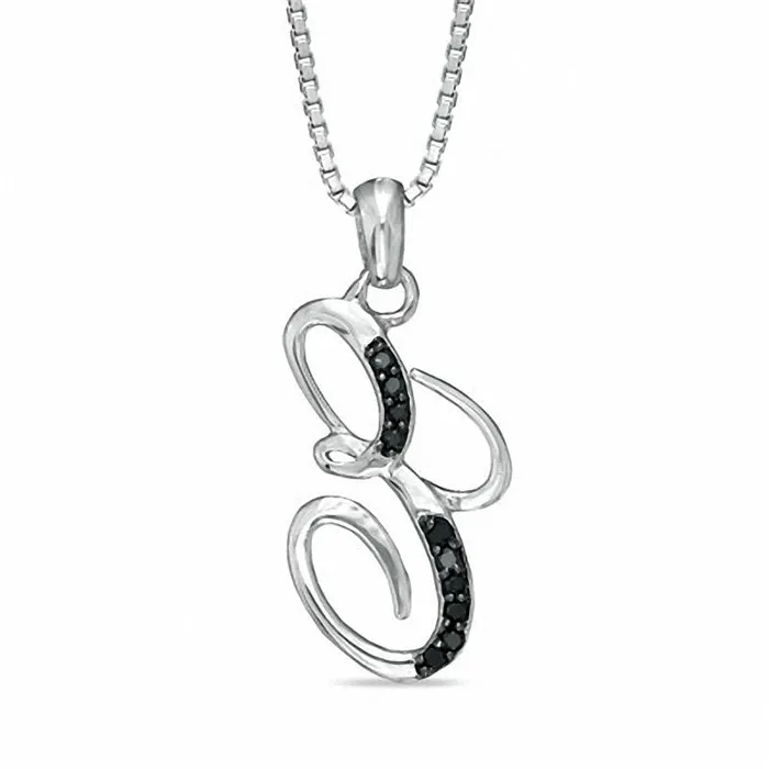 Goldia Necklaces Enhanced Black Natural Diamond Accent E Initial Pendant in Sterling Silver Goldia Necklaces Enhanced Black Natural Diamond Accent E Initial Pendant in Sterling Silver