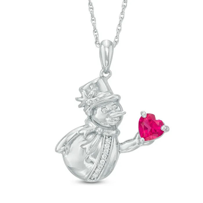 Goldia Necklaces HeartShaped LabCreated Ruby and Diamond Accent Snowman Pendant in Sterling Silver Goldia Necklaces HeartShaped LabCreated Ruby and Diamond Accent Snowman Pendant in Sterling Silver