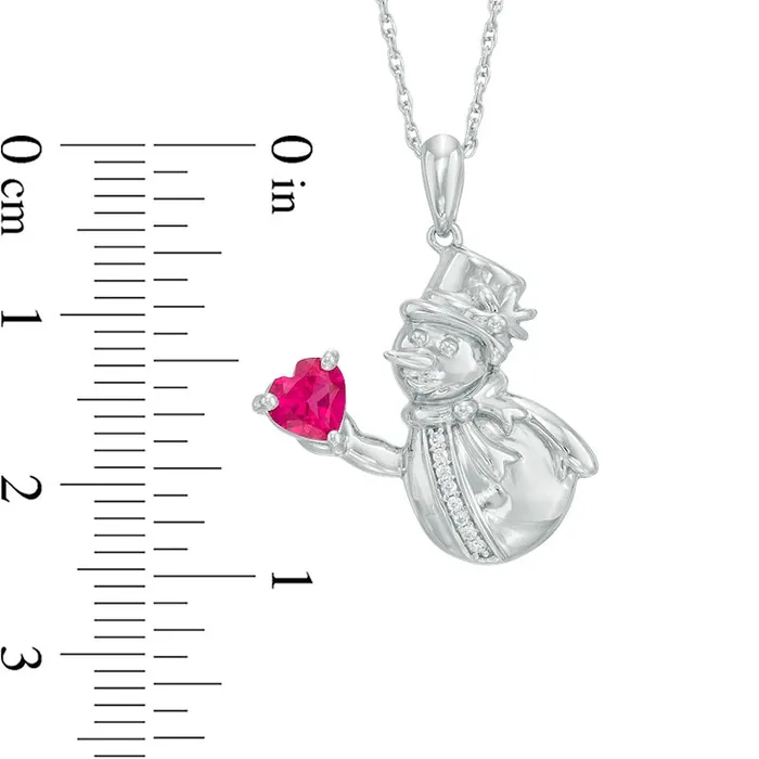 Goldia Necklaces HeartShaped LabCreated Ruby and Diamond Accent Snowman Pendant in Sterling Silver Goldia Necklaces HeartShaped LabCreated Ruby and Diamond Accent Snowman Pendant in Sterling Silver