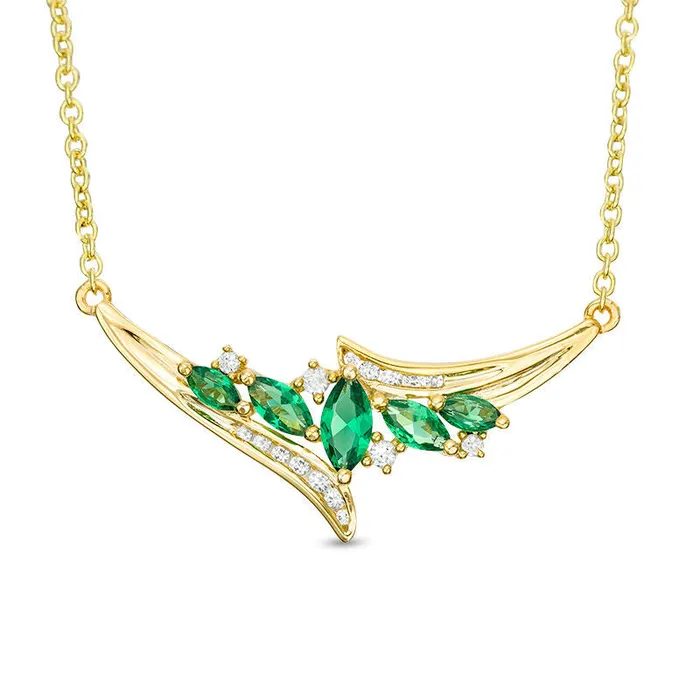Goldia Necklaces Marquise LabCreated Emerald and White Sapphire Bypass Necklace in Sterling Silver with 14K Gold Plate 1575 Goldia Necklaces Marquise LabCreated Emerald and White Sapphire Bypass Necklace in Sterling Silver with 14K Gold Plate 1575