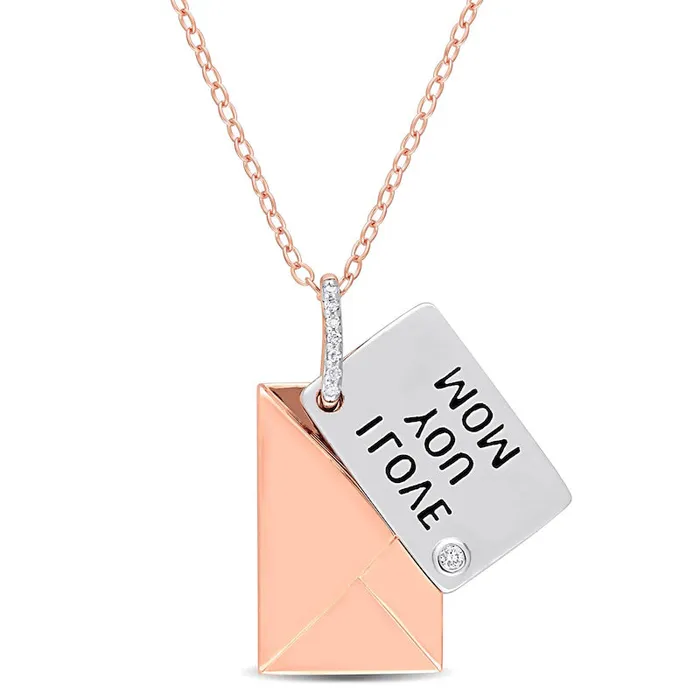 Goldia Necklaces Natural Diamond Accent I LOVE YOU MOM Letter Pendant in Sterling Silver with Rose Rhodium Plate Goldia Necklaces Natural Diamond Accent I LOVE YOU MOM Letter Pendant in Sterling Silver with Rose Rhodium Plate