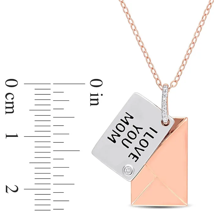 Goldia Necklaces Natural Diamond Accent I LOVE YOU MOM Letter Pendant in Sterling Silver with Rose Rhodium Plate Goldia Necklaces Natural Diamond Accent I LOVE YOU MOM Letter Pendant in Sterling Silver with Rose Rhodium Plate