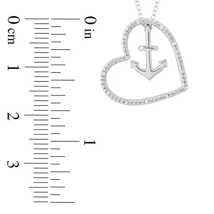 Goldia Necklaces Natural Diamond Accent Tilted Heart Outline with Anchor Pendant in Sterling Silver Goldia Necklaces Natural Diamond Accent Tilted Heart Outline with Anchor Pendant in Sterling Silver