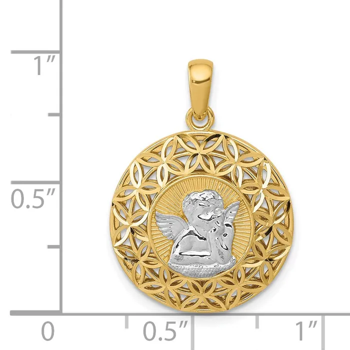 Goldia PreStyled Sets 14k Yellow Rhodium Gold wRhodium Polished Filigree Guardian Angel Pendant