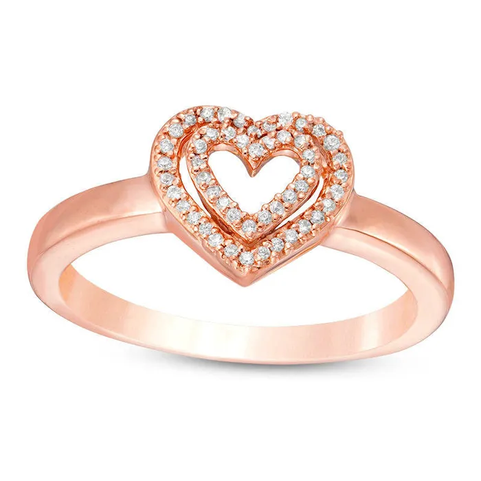 Goldia Rings 010 CT TW Natural Diamond Double Heart Ring in Solid 10K Rose Gold Goldia Rings 010 CT TW Natural Diamond Double Heart Ring in Solid 10K Rose Gold