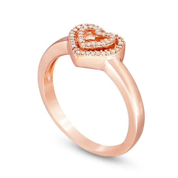 Goldia Rings 010 CT TW Natural Diamond Double Heart Ring in Solid 10K Rose Gold Goldia Rings 010 CT TW Natural Diamond Double Heart Ring in Solid 10K Rose Gold