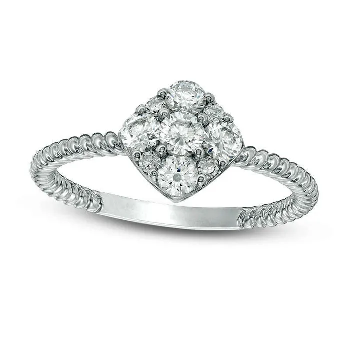 Goldia Rings 063 CT TW Natural Diamond Tilted Cushion Frame Rope Twist Engagement Ring in Solid 14K White Gold Goldia Rings 063 CT TW Natural Diamond Tilted Cushion Frame Rope Twist Engagement Ring in Solid 14K White Gold