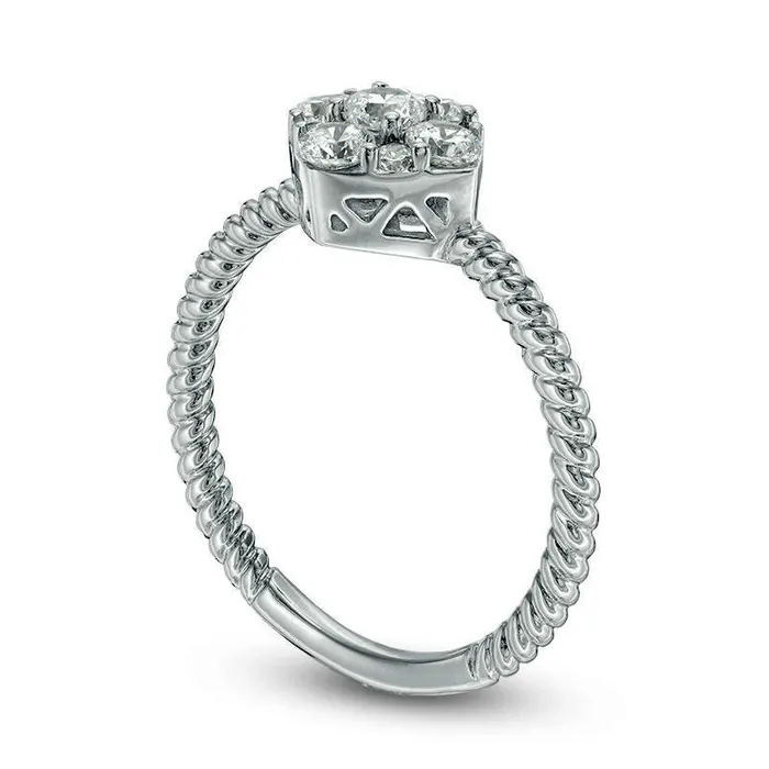 Goldia Rings 063 CT TW Natural Diamond Tilted Cushion Frame Rope Twist Engagement Ring in Solid 14K White Gold Goldia Rings 063 CT TW Natural Diamond Tilted Cushion Frame Rope Twist Engagement Ring in Solid 14K White Gold