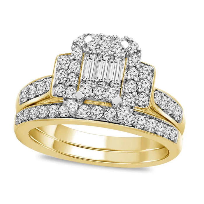 Goldia Rings 075 CT TW Composite Natural Diamond Rectangle Frame Collar Bridal Engagement Ring Set in Solid 10K Yellow Gold Goldia Rings 075 CT TW Composite Natural Diamond Rectangle Frame Collar Bridal Engagement Ring Set in Solid 10K Yellow Gold