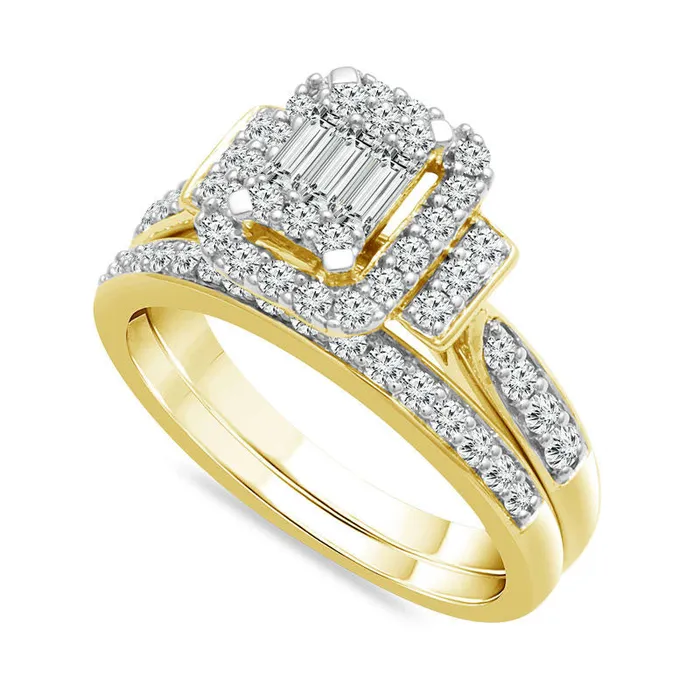 Goldia Rings 075 CT TW Composite Natural Diamond Rectangle Frame Collar Bridal Engagement Ring Set in Solid 10K Yellow Gold Goldia Rings 075 CT TW Composite Natural Diamond Rectangle Frame Collar Bridal Engagement Ring Set in Solid 10K Yellow Gold