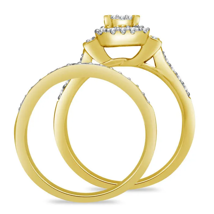 Goldia Rings 075 CT TW Composite Natural Diamond Rectangle Frame Collar Bridal Engagement Ring Set in Solid 10K Yellow Gold Goldia Rings 075 CT TW Composite Natural Diamond Rectangle Frame Collar Bridal Engagement Ring Set in Solid 10K Yellow Gold