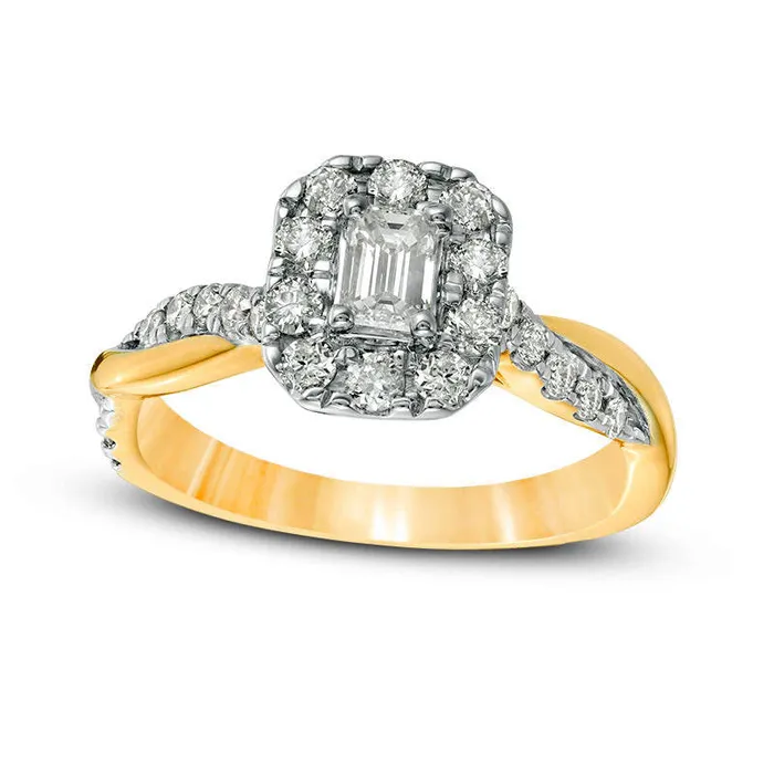 Goldia Rings 088 CT TW EmeraldCut Natural Diamond Frame Twist Shank Engagement Ring in Solid 10K Yellow Gold Goldia Rings 088 CT TW EmeraldCut Natural Diamond Frame Twist Shank Engagement Ring in Solid 10K Yellow Gold