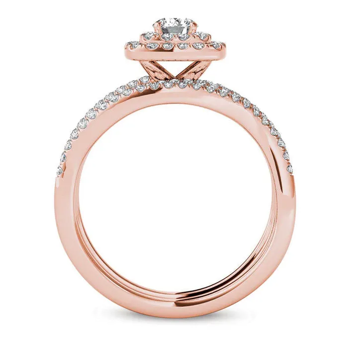 Goldia Rings 10 CT TW Natural Diamond Cushion Double Frame Woven Three Piece Bridal Engagement Ring Set in Solid 14K Rose Gold Goldia Rings 10 CT TW Natural Diamond Cushion Double Frame Woven Three Piece Bridal Engagement Ring Set in Solid 14K Rose Gold
