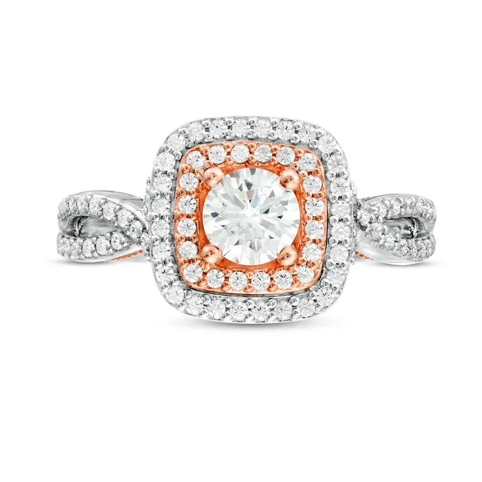 Goldia Rings 10 CT TW Natural Diamond Double Cushion Frame Split Shank Engagement Ring in Solid 14K TwoTone Gold Goldia Rings 10 CT TW Natural Diamond Double Cushion Frame Split Shank Engagement Ring in Solid 14K TwoTone Gold