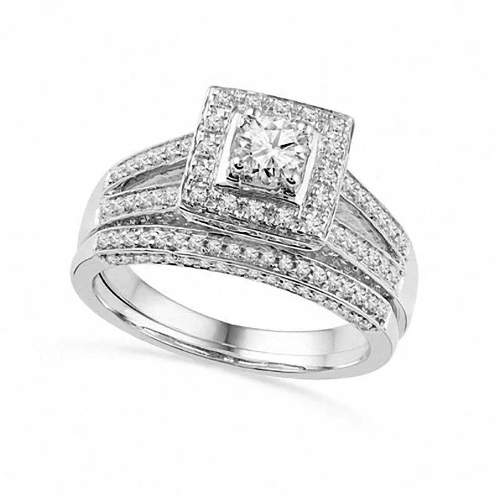 Goldia Rings 10 CT TW Natural Diamond Square Frame Split Shank Bridal Engagement Ring Set in Solid 14K White Gold Goldia Rings 10 CT TW Natural Diamond Square Frame Split Shank Bridal Engagement Ring Set in Solid 14K White Gold