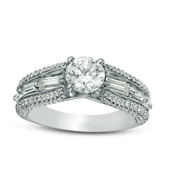 Goldia Rings 175 CT TW Natural Diamond MultiRow Engagement Ring in Solid 14K White Gold Goldia Rings 175 CT TW Natural Diamond MultiRow Engagement Ring in Solid 14K White Gold