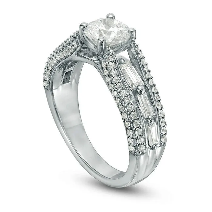 Goldia Rings 175 CT TW Natural Diamond MultiRow Engagement Ring in Solid 14K White Gold Goldia Rings 175 CT TW Natural Diamond MultiRow Engagement Ring in Solid 14K White Gold
