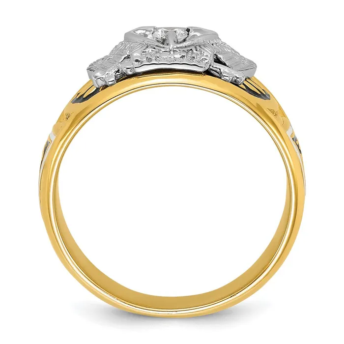Goldia Rings 14k Twotone Gold Mens Polished and Textured with Black and White Enameled and Diamond 32nd Degree Scottish Rite Masonic Ring