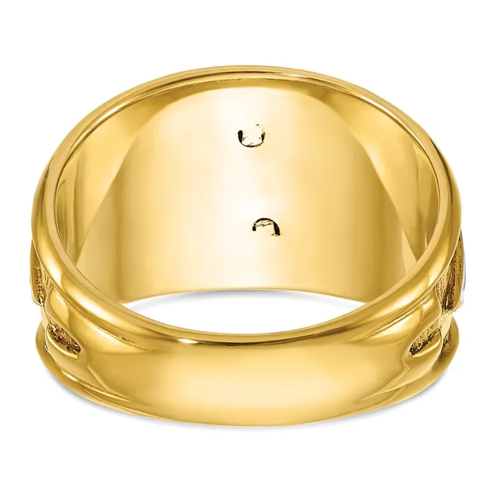 Goldia Rings 14k Twotone Gold Mens Polished and Textured with Black and White Enameled and Diamond 32nd Degree Scottish Rite Masonic Ring