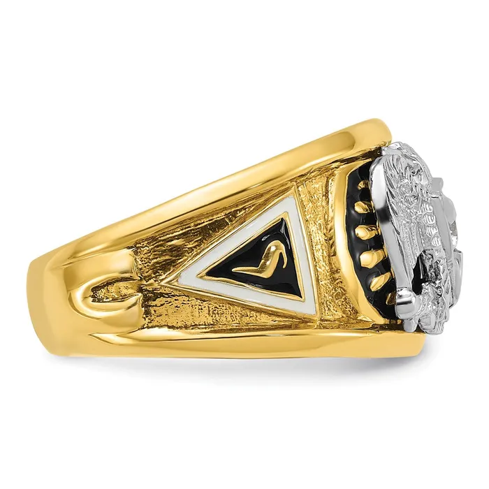 Goldia Rings 14k Twotone Gold Mens Polished and Textured with Black and White Enameled and Diamond 32nd Degree Scottish Rite Masonic Ring