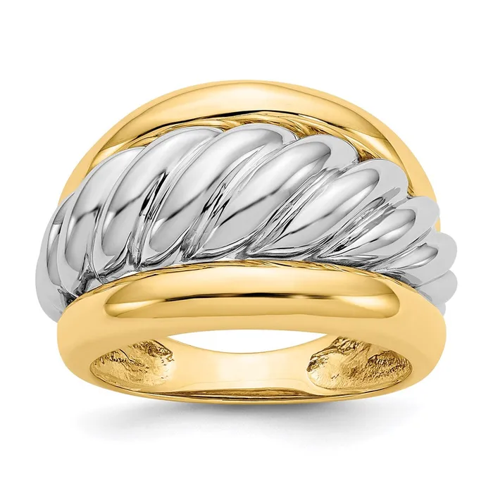 Goldia Rings 14k TwoTone Gold Polished Twisted Dome Ring