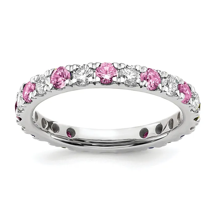 Goldia Rings 14k White Gold 38 Ct Lab Grown Diamond VSSI G and Lab Created Pink Sapphire Eternity Band Ring Goldia Rings 14k White Gold 38 Ct Lab Grown Diamond VSSI G and Lab Created Pink Sapphire Eternity Band Ring