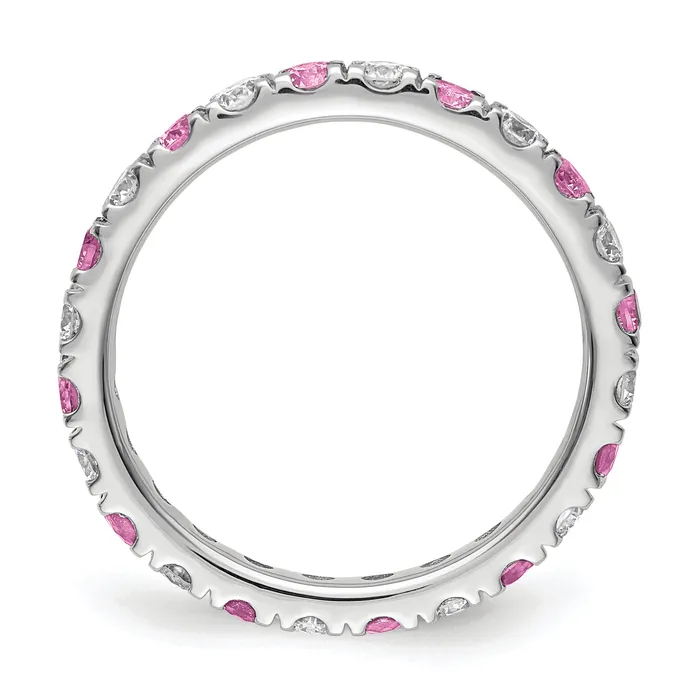 Goldia Rings 14k White Gold 38 Ct Lab Grown Diamond VSSI G and Lab Created Pink Sapphire Eternity Band Ring