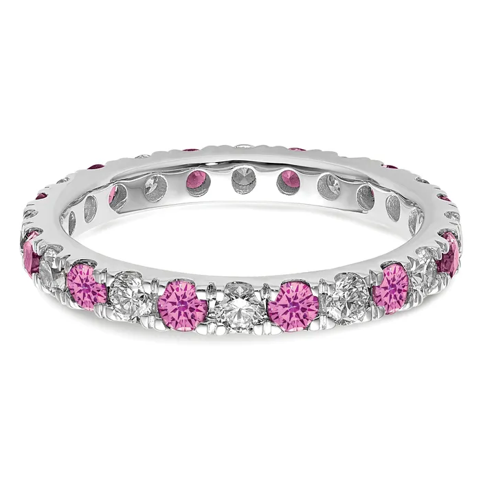 Goldia Rings 14k White Gold 38 Ct Lab Grown Diamond VSSI G and Lab Created Pink Sapphire Eternity Band Ring