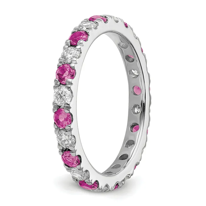 Goldia Rings 14k White Gold 38 Ct Lab Grown Diamond VSSI G and Lab Created Pink Sapphire Eternity Band Ring
