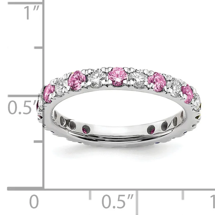 Goldia Rings 14k White Gold 38 Ct Lab Grown Diamond VSSI G and Lab Created Pink Sapphire Eternity Band Ring