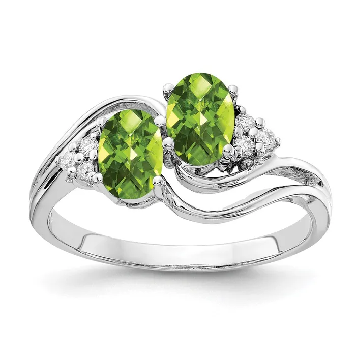 Goldia Rings 14k White Gold 6x4mm Oval Peridot Checker AA Diamond ring