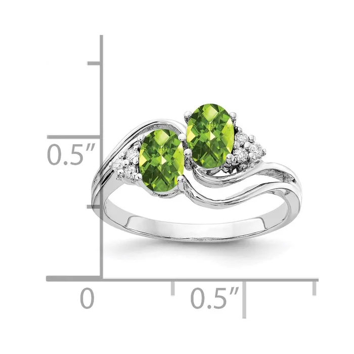 Goldia Rings 14k White Gold 6x4mm Oval Peridot Checker AA Diamond ring