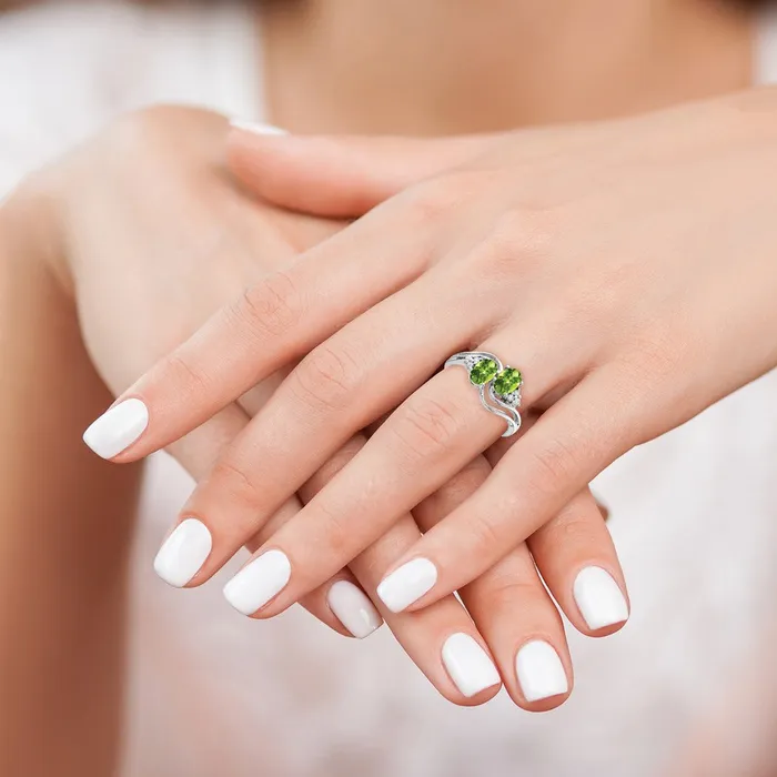 Goldia Rings 14k White Gold 6x4mm Oval Peridot Checker AA Diamond ring