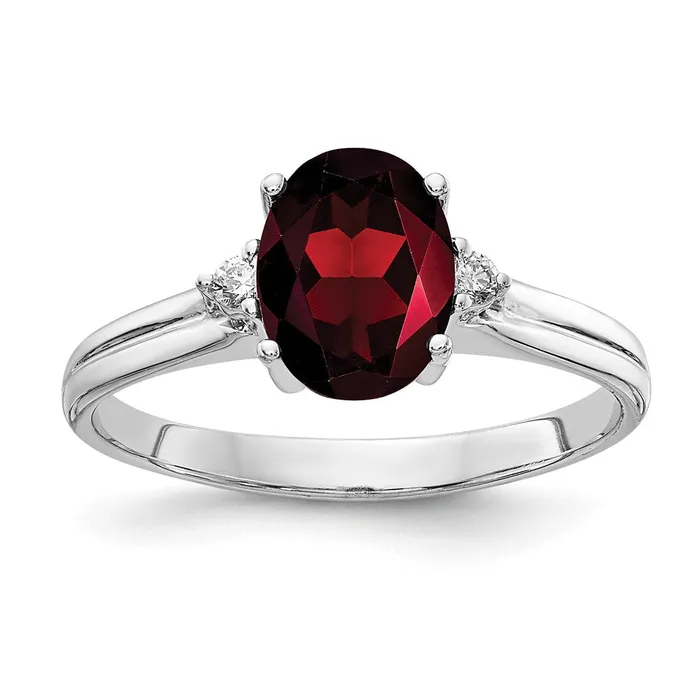 Goldia Rings 14k White Gold 8x6mm Oval Garnet AA Diamond ring