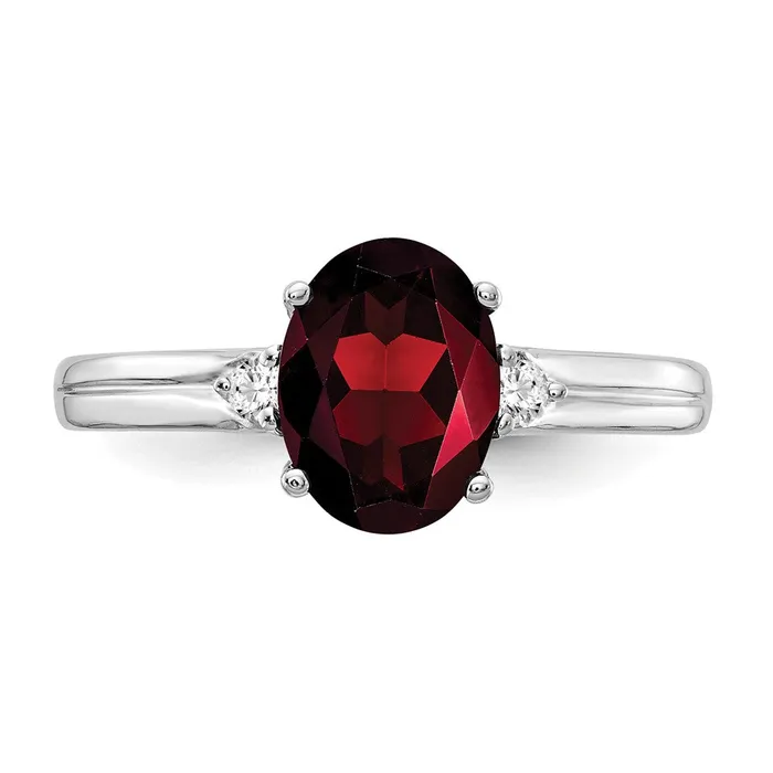 Goldia Rings 14k White Gold 8x6mm Oval Garnet AA Diamond ring