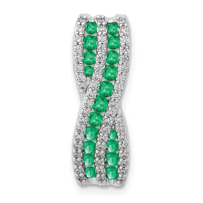Goldia Rings 14k White Gold Twist Real Diamond and Emerald Fancy Chain Slide Goldia Rings 14k White Gold Twist Real Diamond and Emerald Fancy Chain Slide