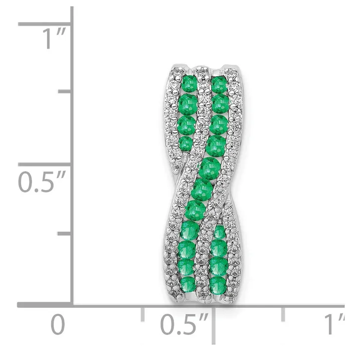 Goldia Rings 14k White Gold Twist Real Diamond and Emerald Fancy Chain Slide